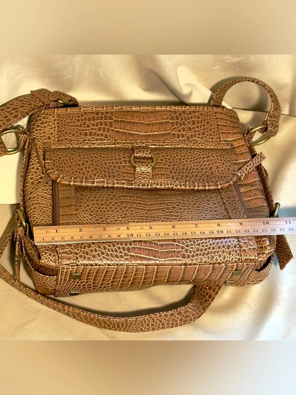 Coldwater Creek Brown Croc-Texture Crossbody Bag